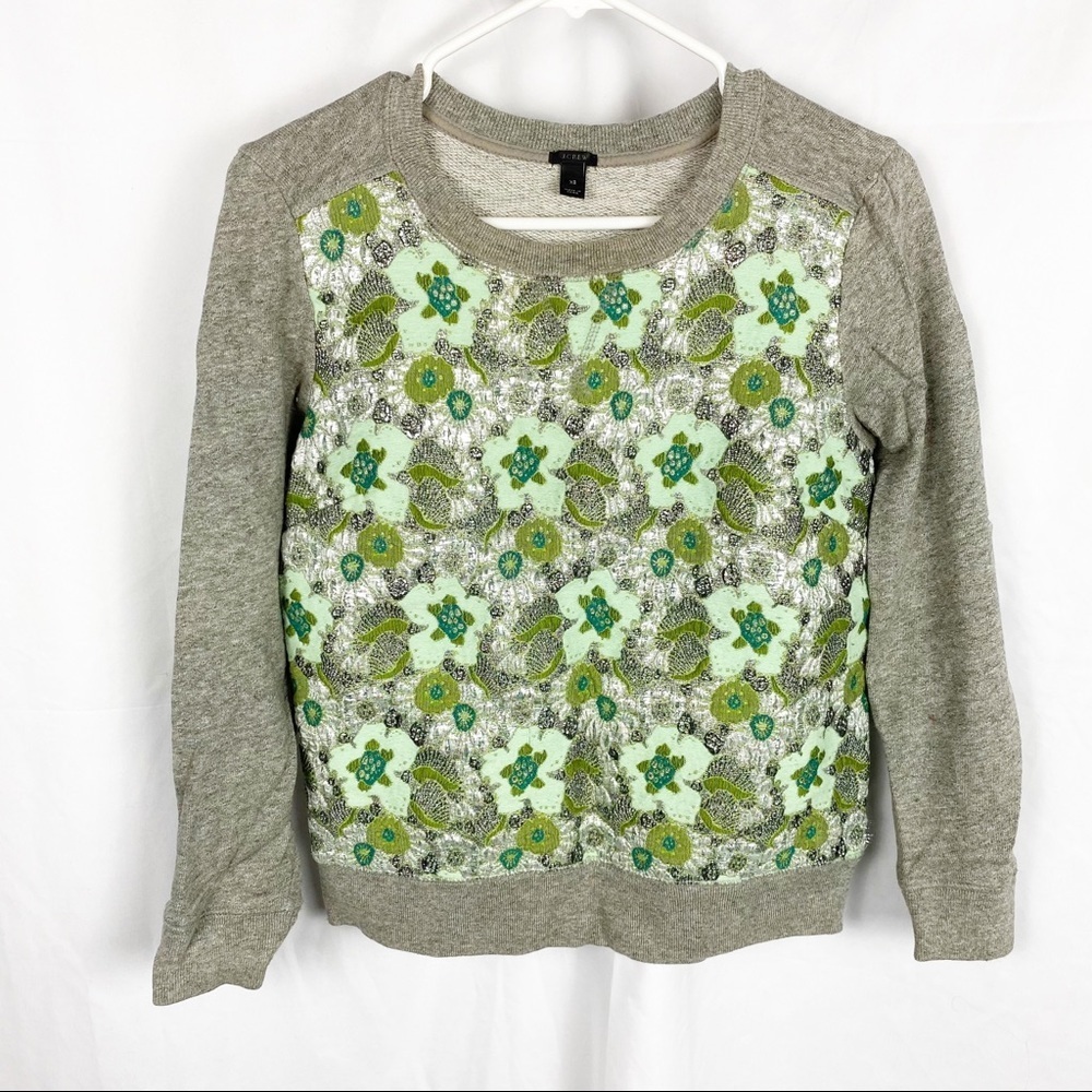 J CREW Embellished Floral Grey & Green Sweatshirt